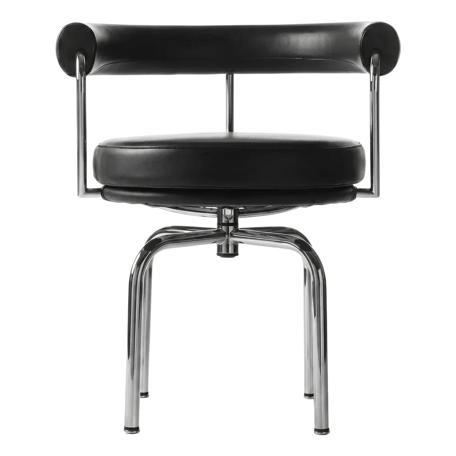 Black Leather Swivel Lounge Chair with Chrome Frame