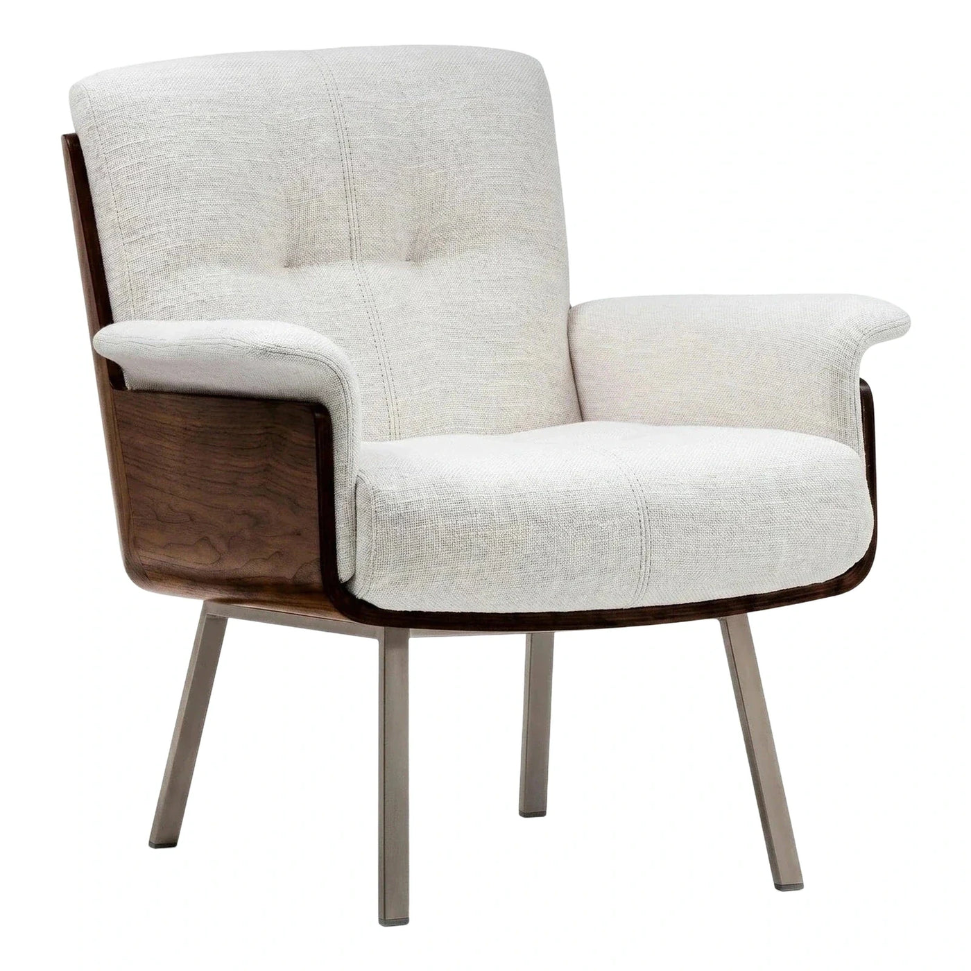 Modern Cream Fabric Lounge Chair with Walnut Frame
