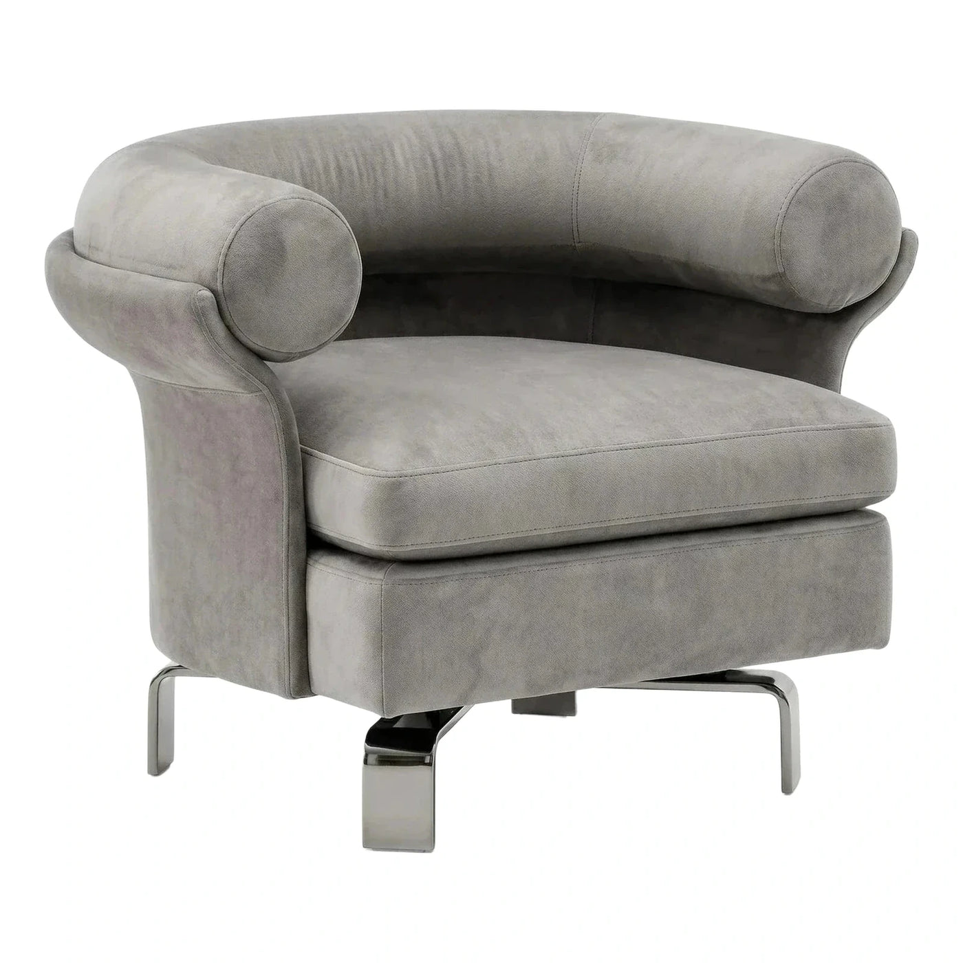 Contemporary Grey Upholstered Armchair with Chrome Base