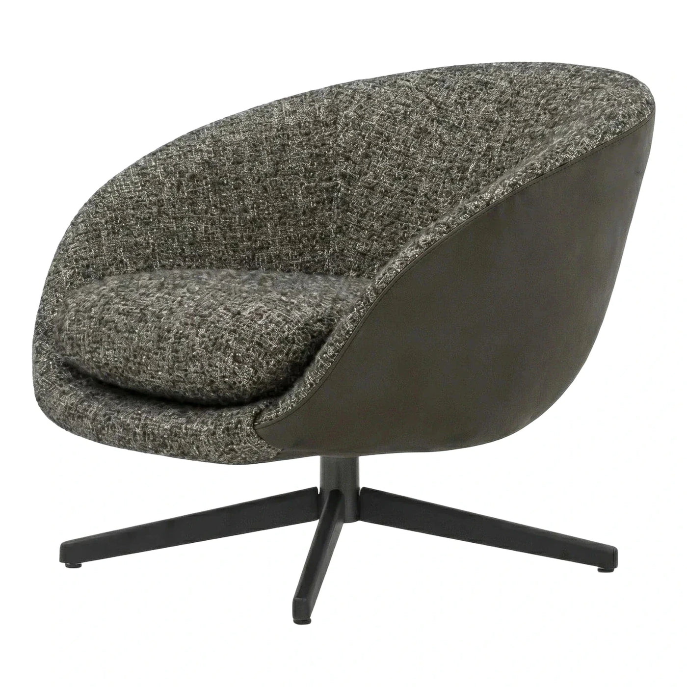 Grey Boucle Swivel Lounge Chair with Leather Back
