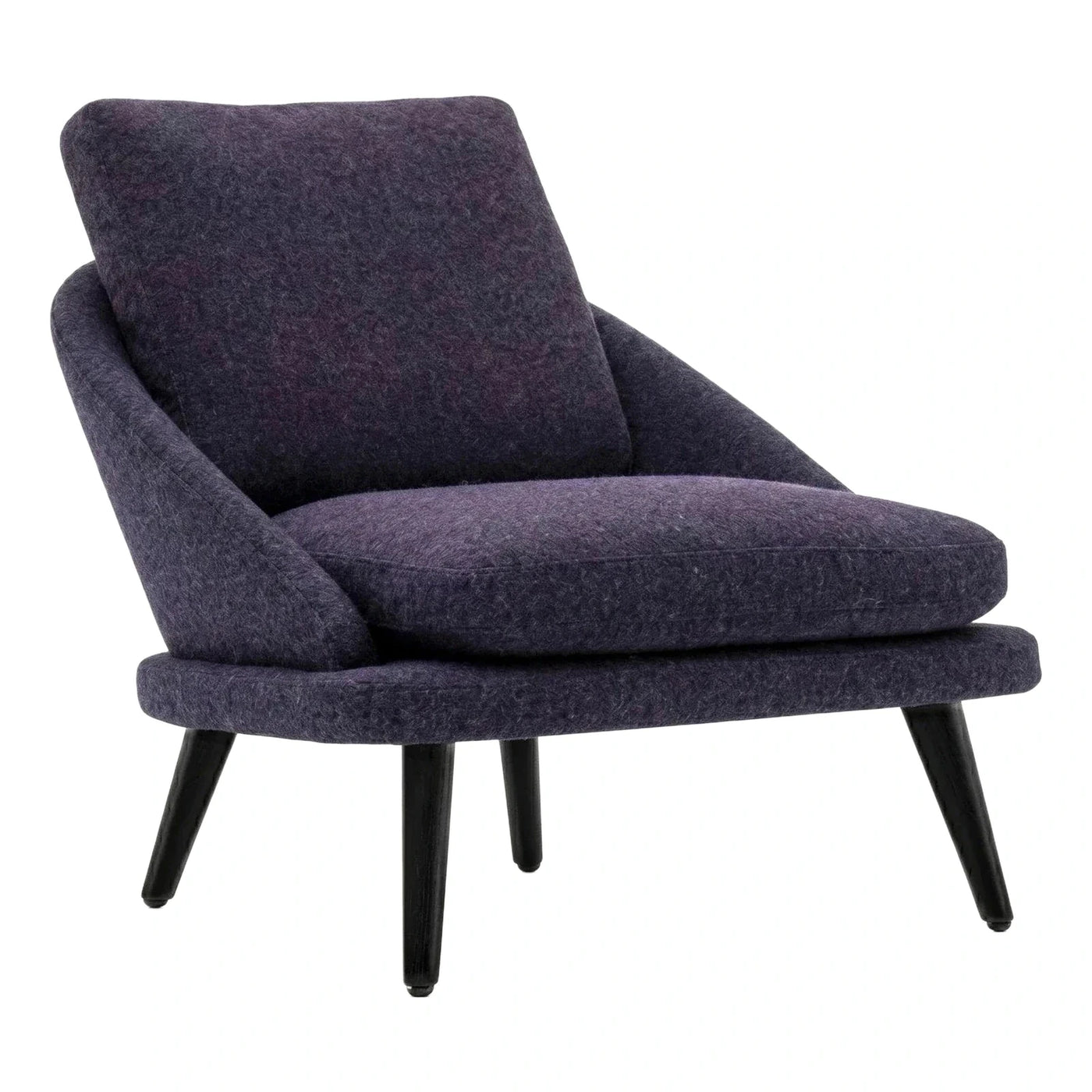 Modern Purple Felt Lounge Chair with Dark Wood Legs