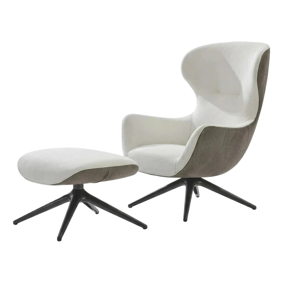 Modern Two-Tone Leather Lounge Chair with Ottoman