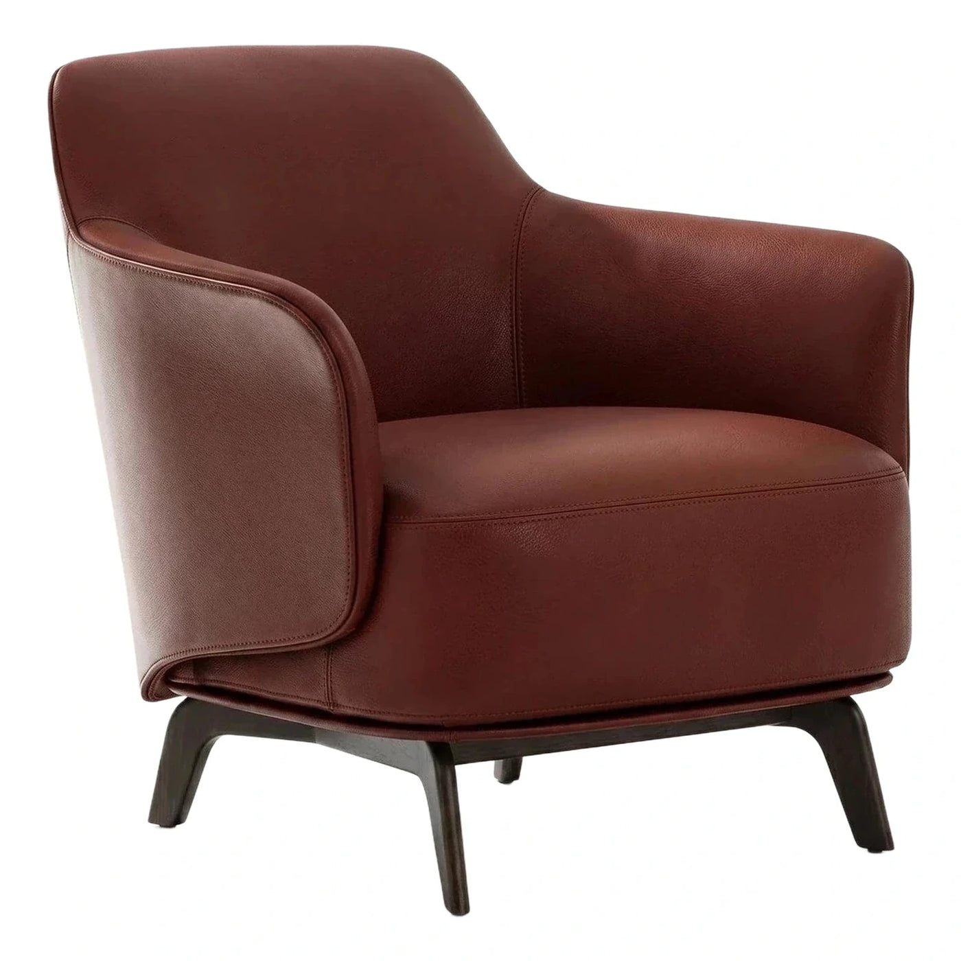 Modern Brown Leather Armchair with Wood Legs