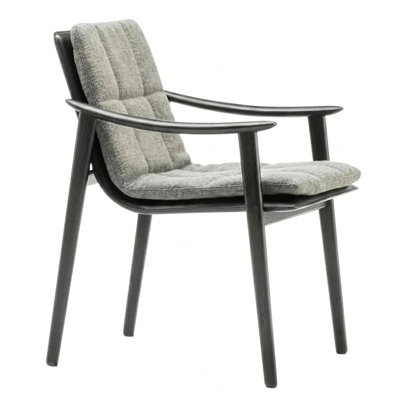Modern Black Wood Armchair with Grey Tufted Cushion
