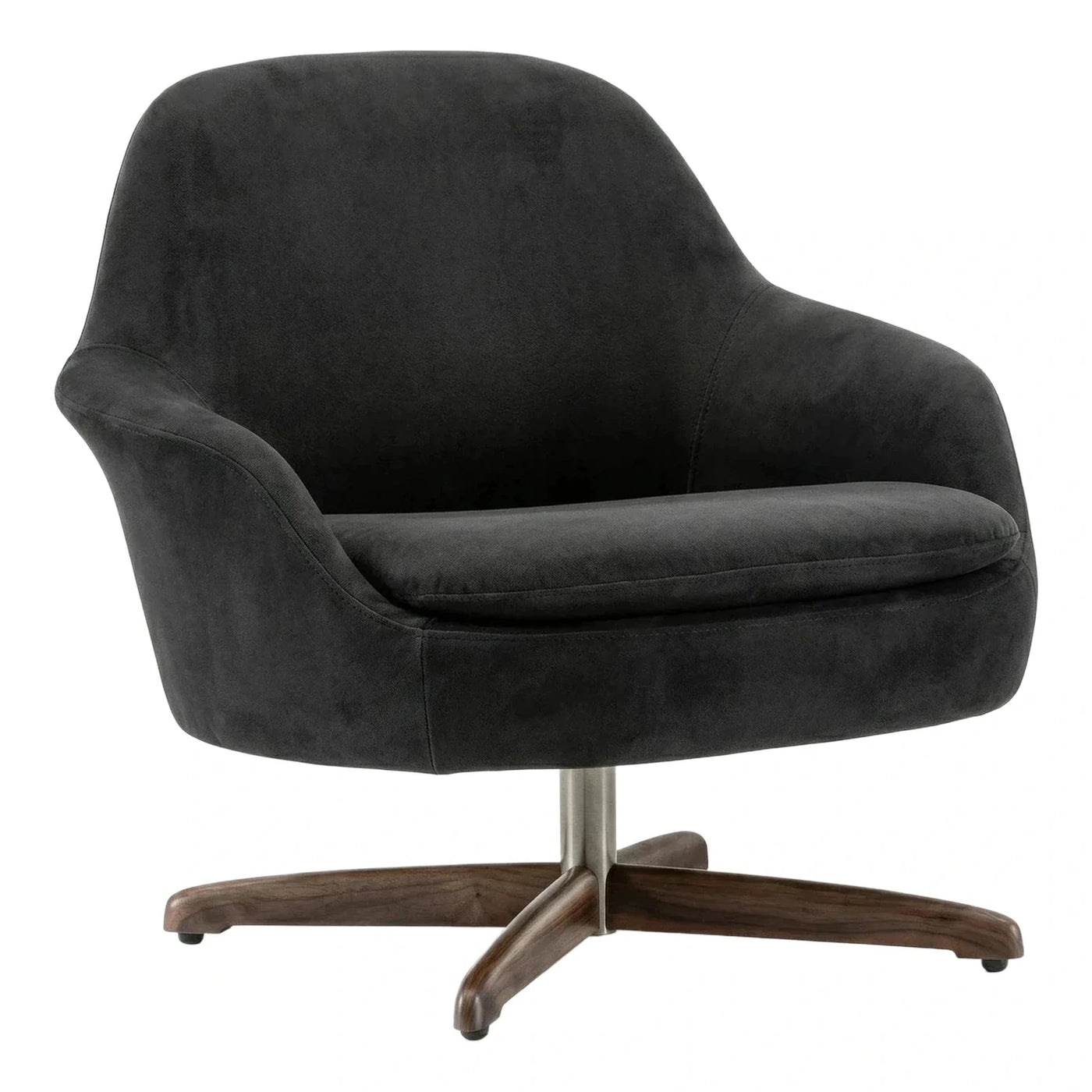 Dark Grey Fabric Swivel Armchair with Wood Base