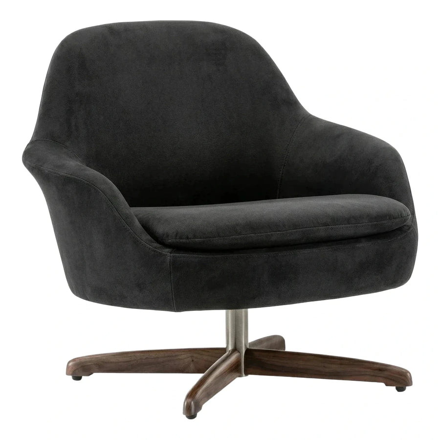 Dark Grey Fabric Swivel Armchair with Wood Base