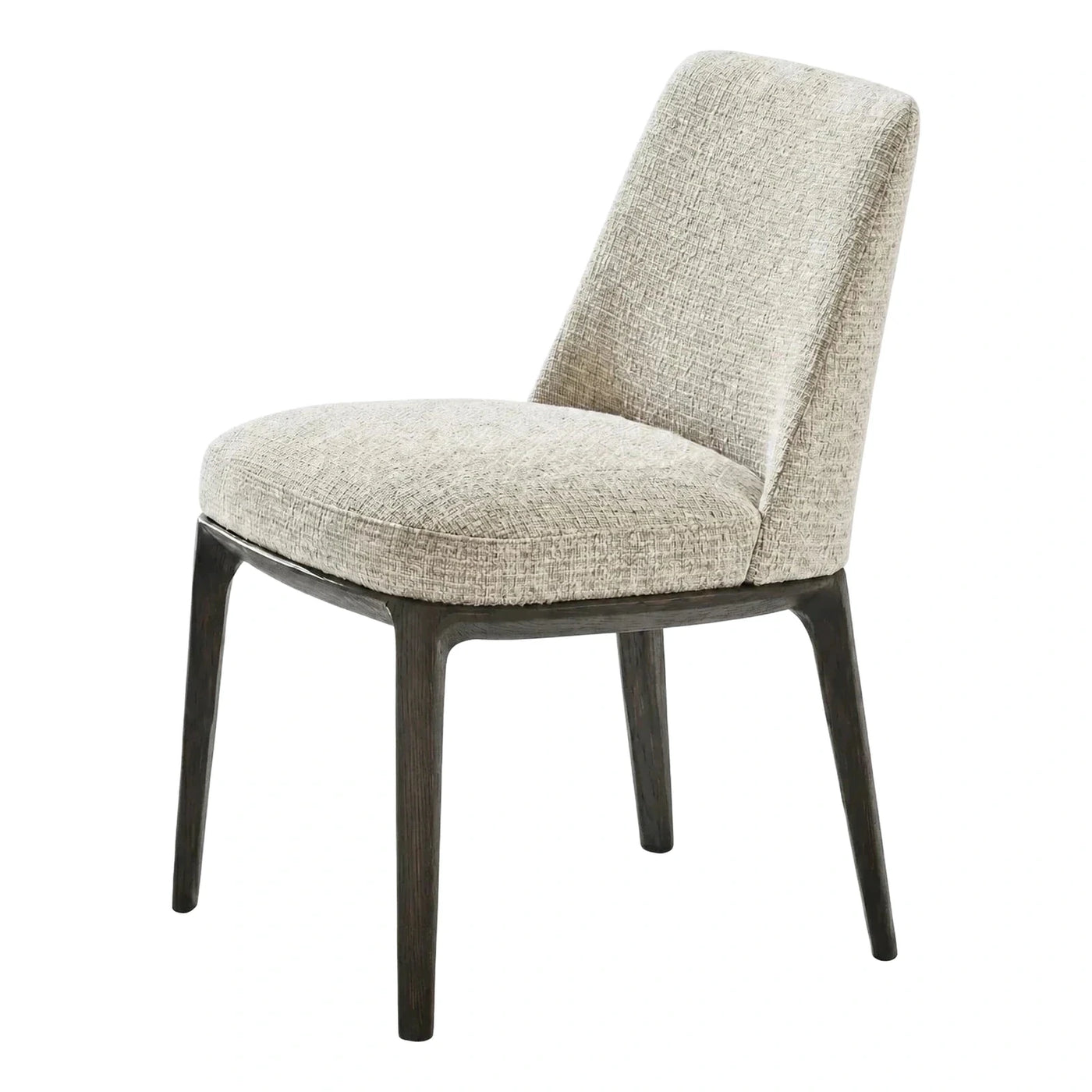 Modern Beige Fabric Dining Chair with Dark Wood Legs