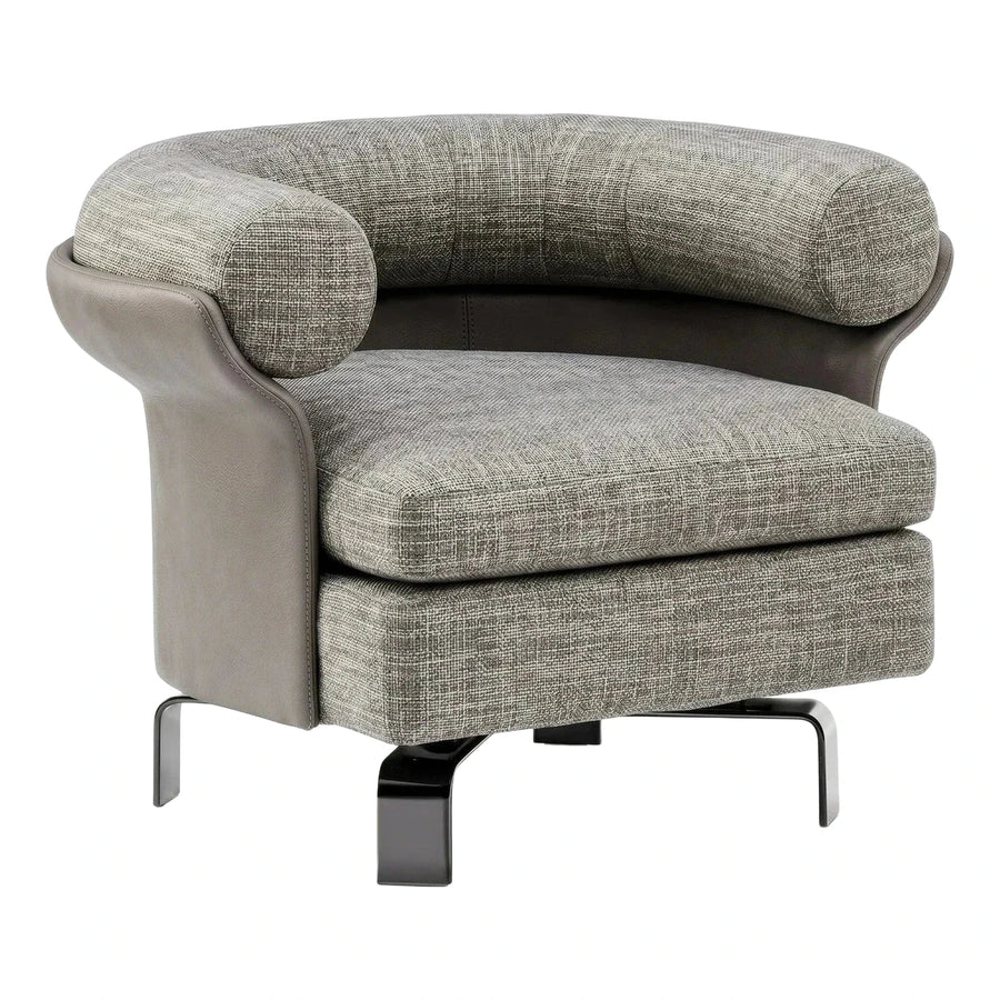 Curved Grey Fabric and Leather Modern Armchair
