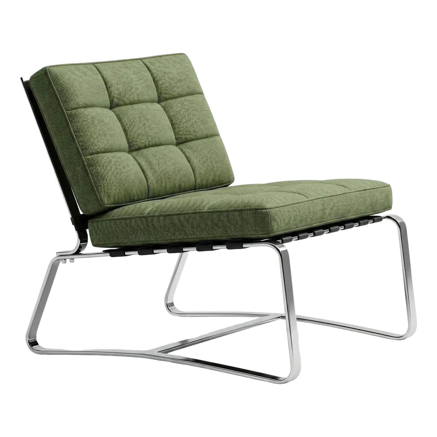 Modern Green Tufted Lounge Chair with Chrome Frame