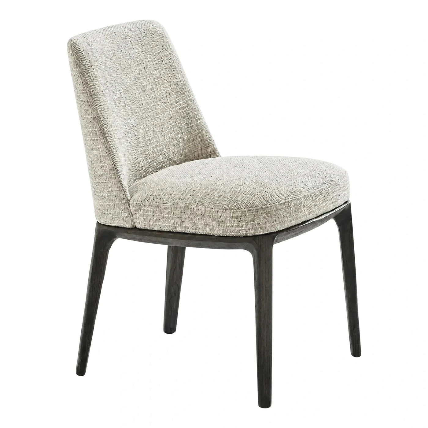 Modern Beige Fabric Dining Chair with Dark Wood Legs