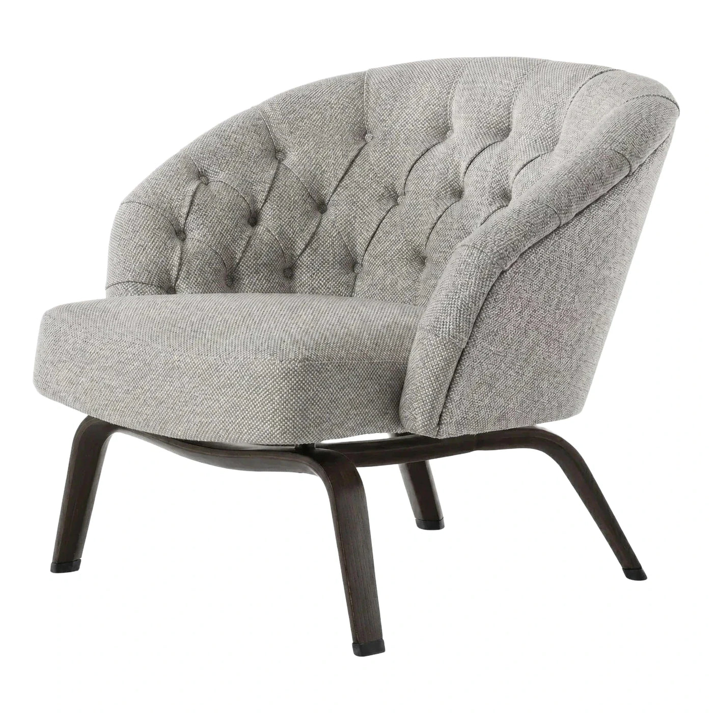 Grey Tufted Fabric Lounge Chair with Dark Wood Base