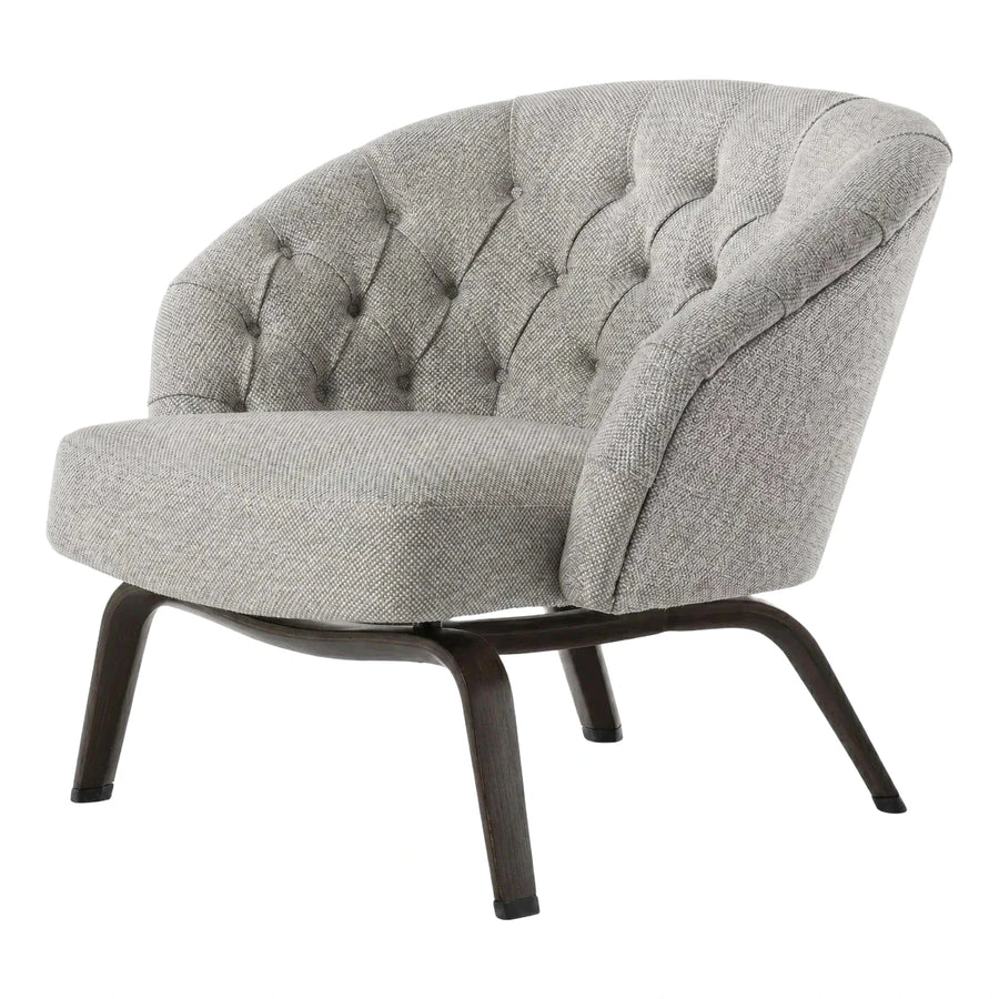 Grey Tufted Fabric Lounge Chair with Dark Wood Base