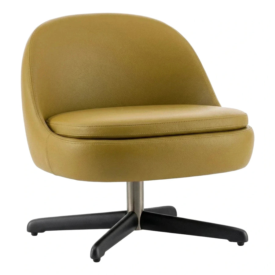Modern Mustard Yellow Leather Swivel Lounge Chair