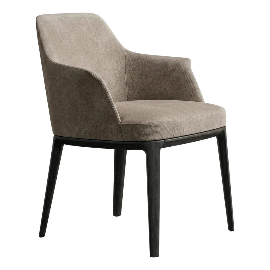 Modern Beige Fabric Armchair with Dark Wood Legs
