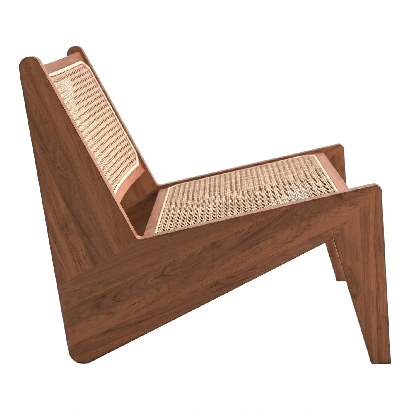 Angular Walnut Lounge Chair with Cane Seat