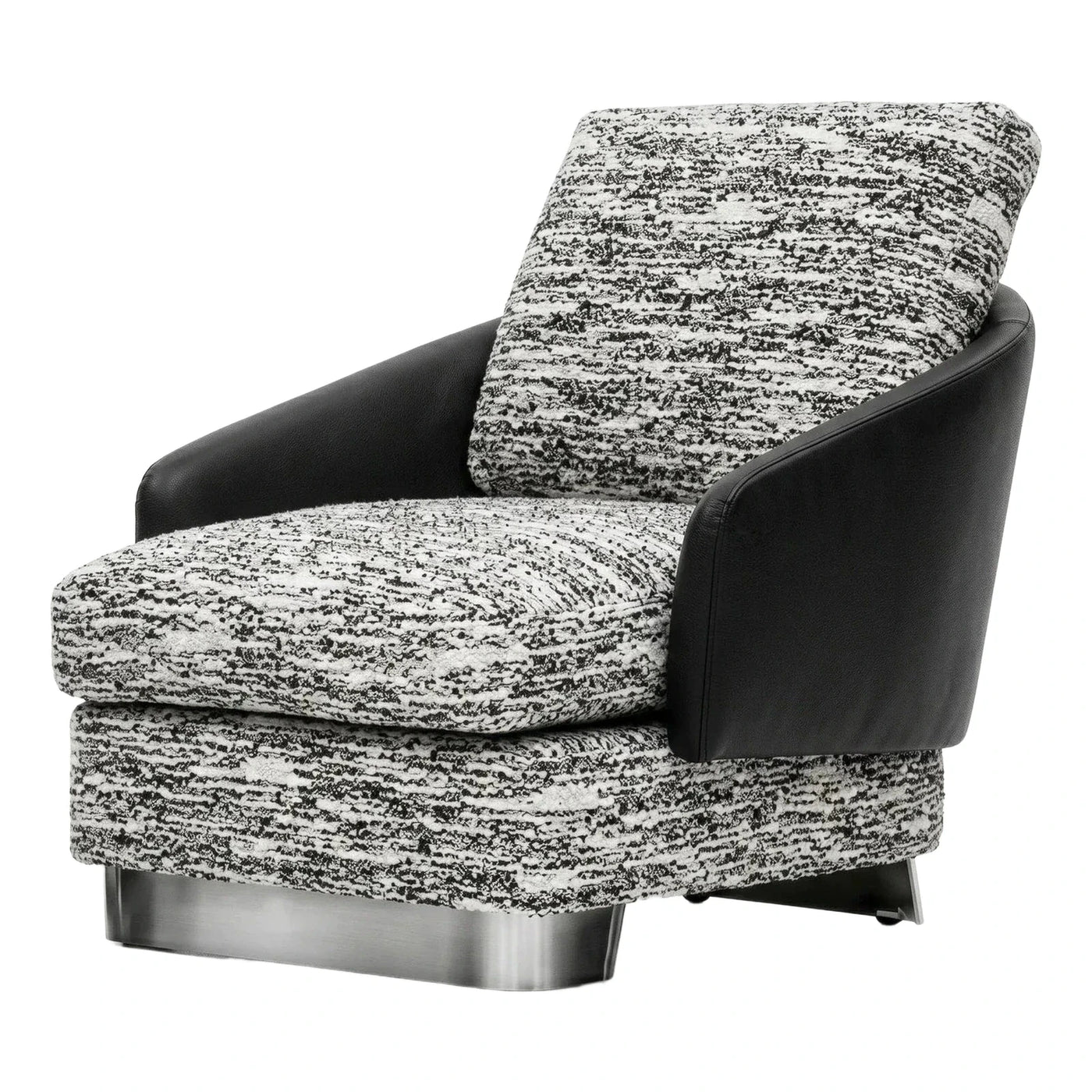 Modern Black Leather Arm Boucle Lounge Chair