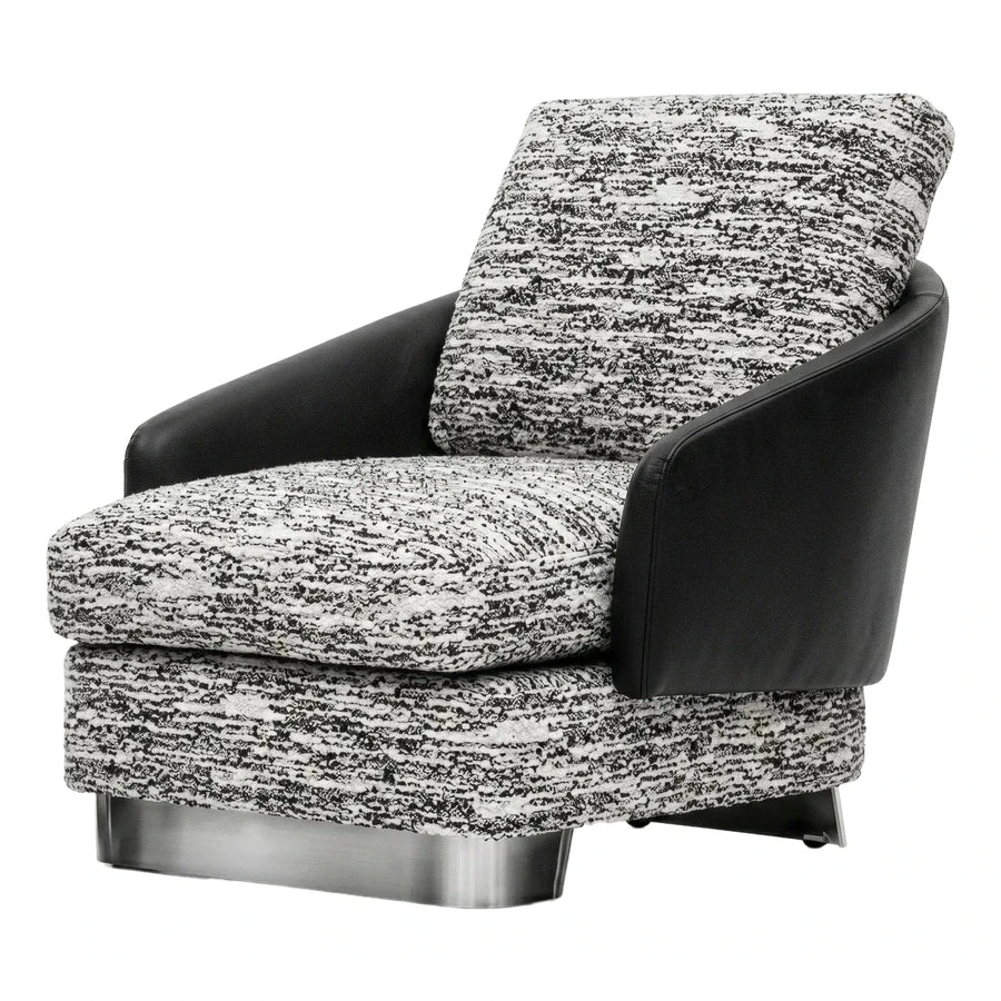 Modern Black Leather Arm Boucle Lounge Chair