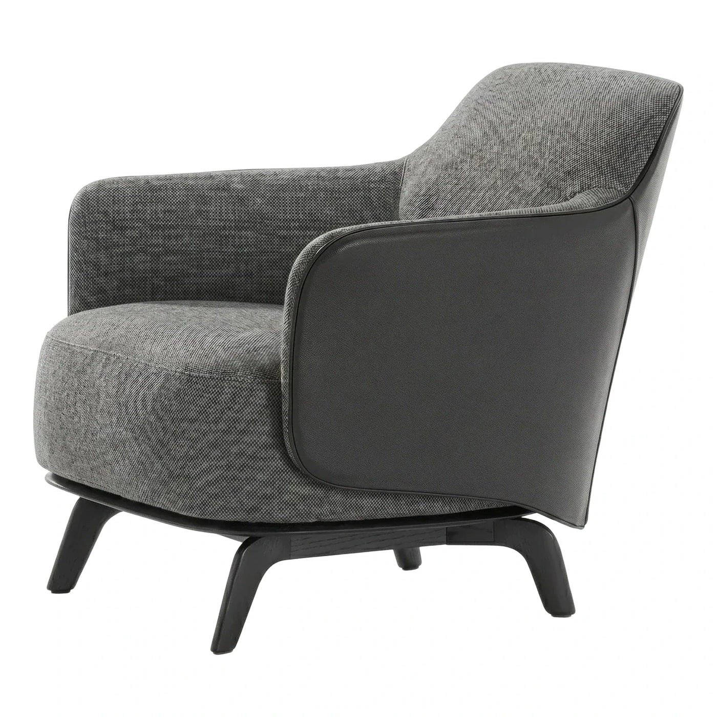Modern Grey Fabric and Leather Armchair with Wood Legs