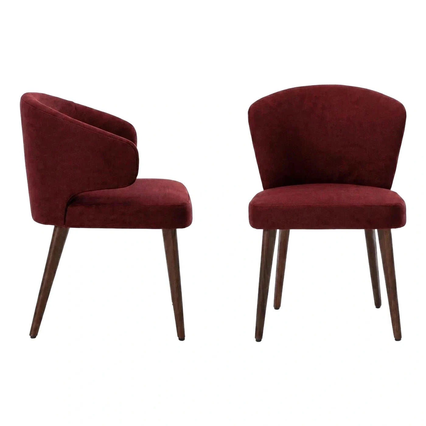 Burgundy Velvet Dining Chairs with Tapered Wood Legs
