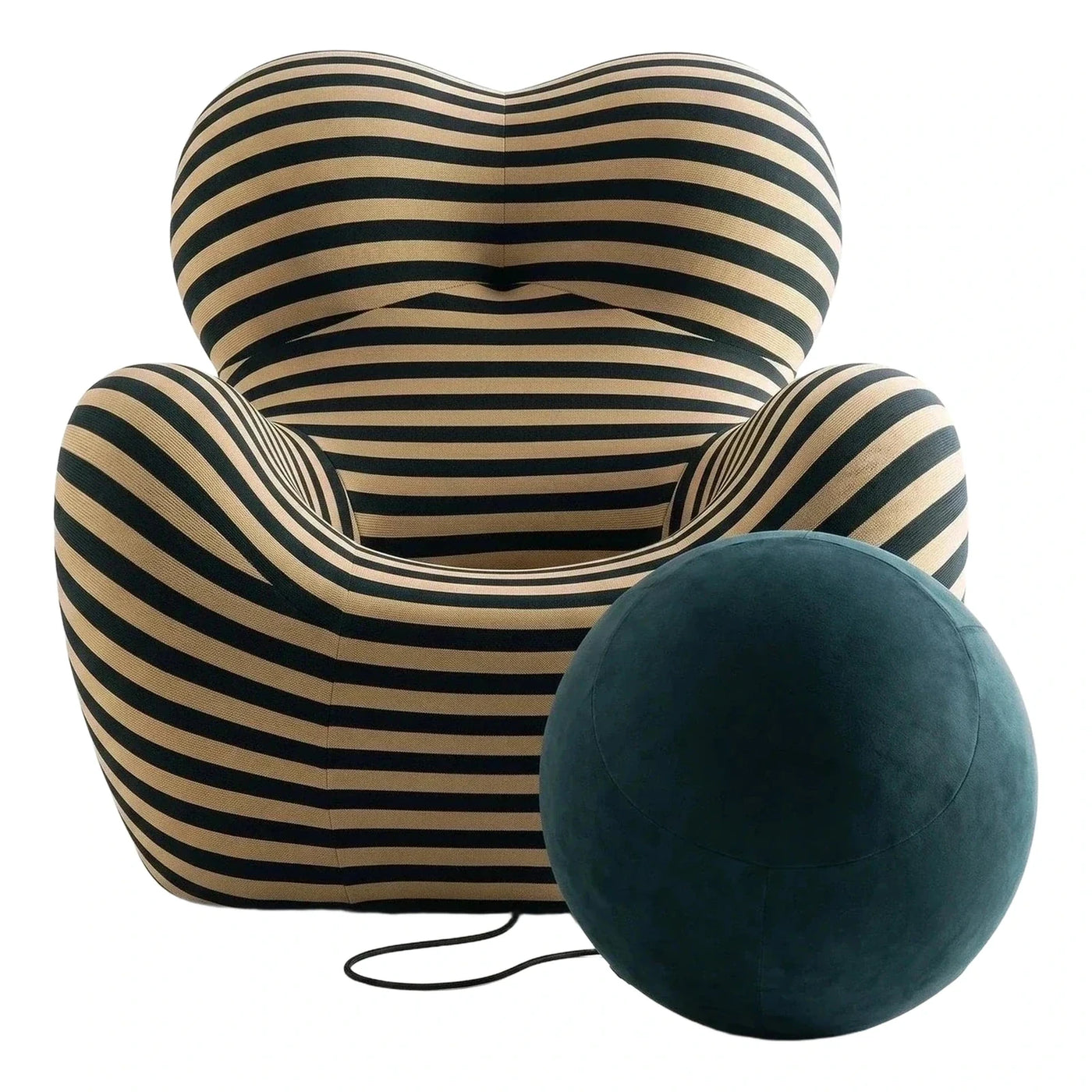 Striped Sculptural Lounge Chair with Spherical Ottoman