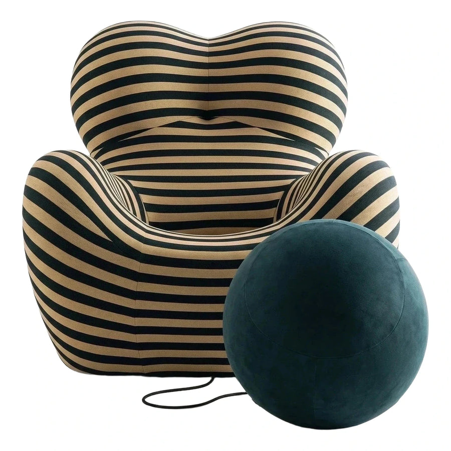 Striped Sculptural Lounge Chair with Spherical Ottoman