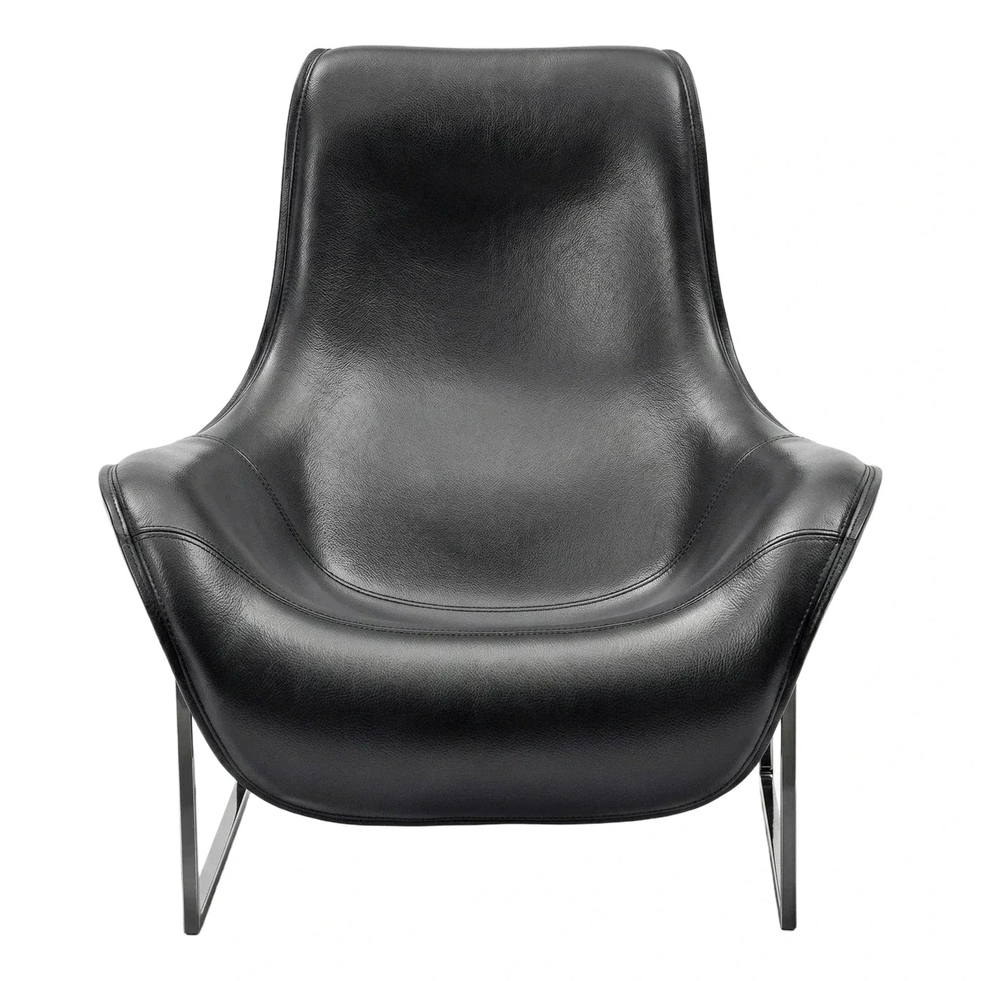 Modern Black Leather Lounge Chair with Metal Legs