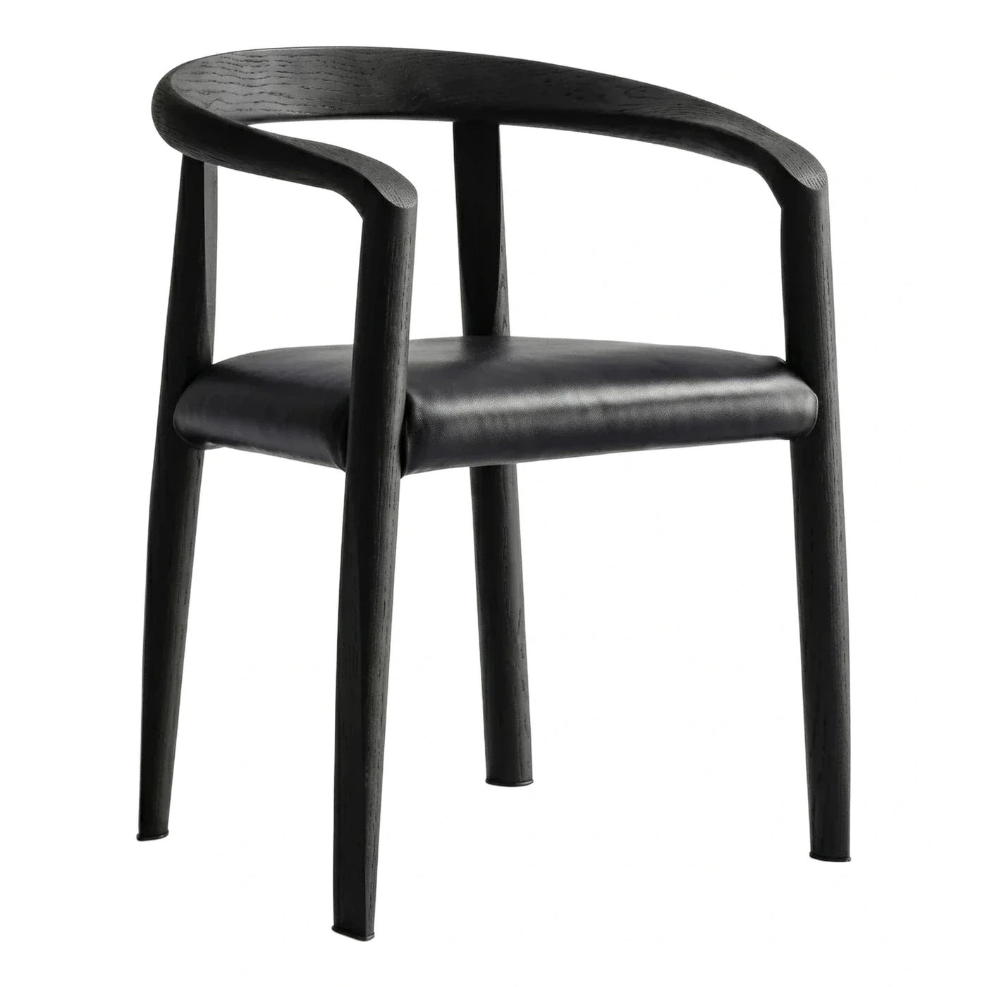 Modern Black Wood Armchair with Leather Seat