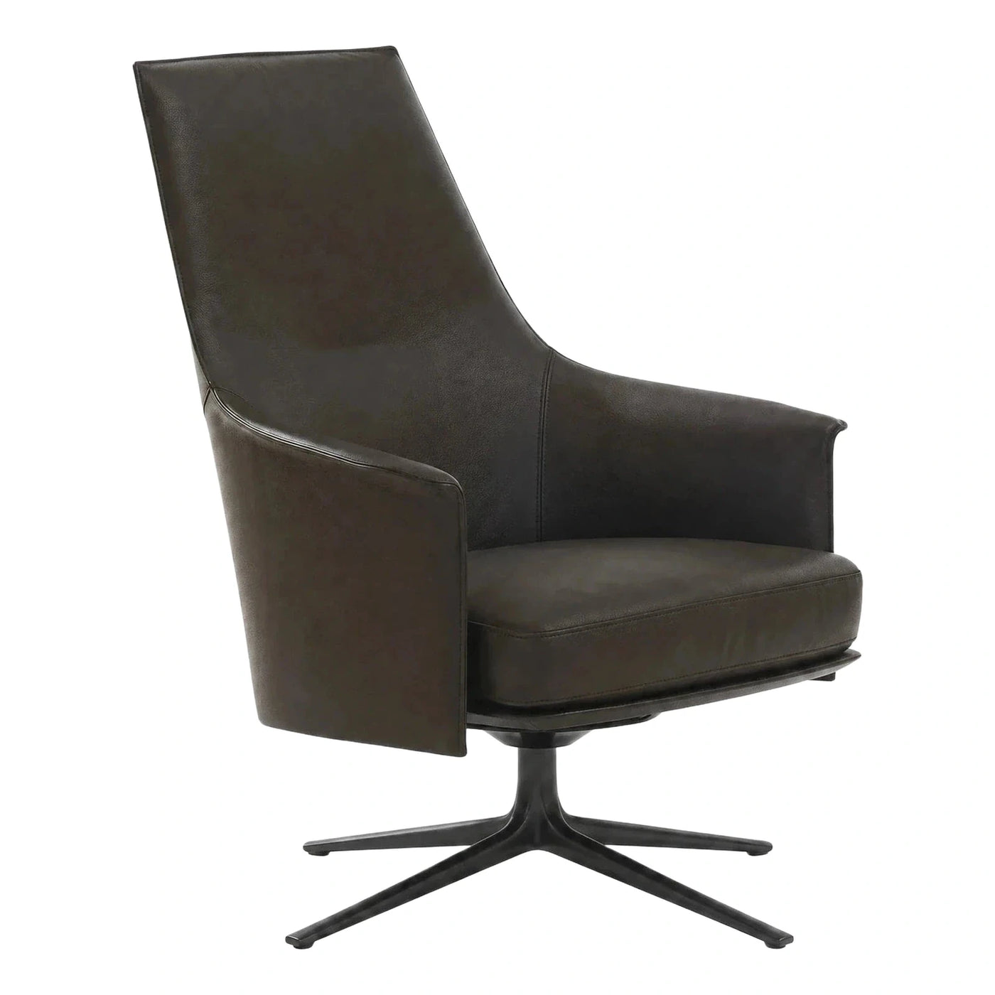 Modern Dark Leather High Back Swivel Chair