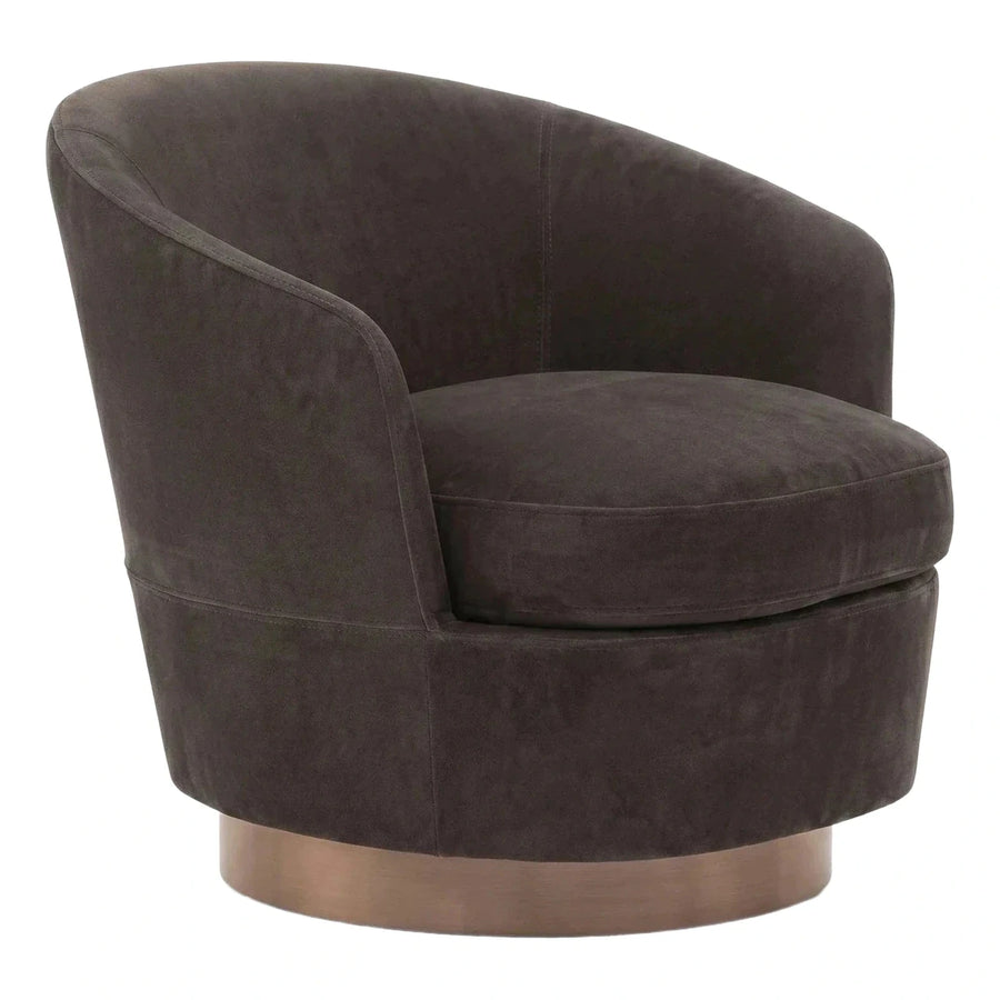 Modern Dark Brown Fabric Swivel Lounge Chair