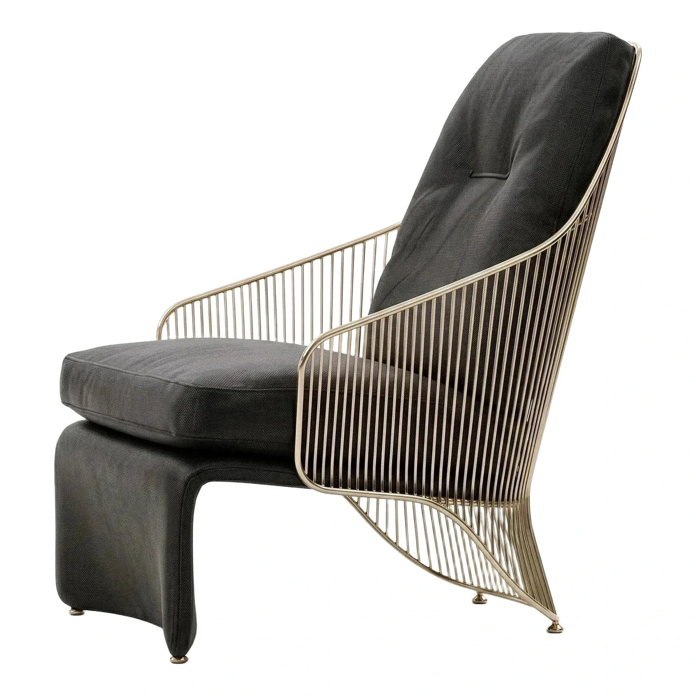 Gold Wire Frame Lounge Chair with Black Cushions
