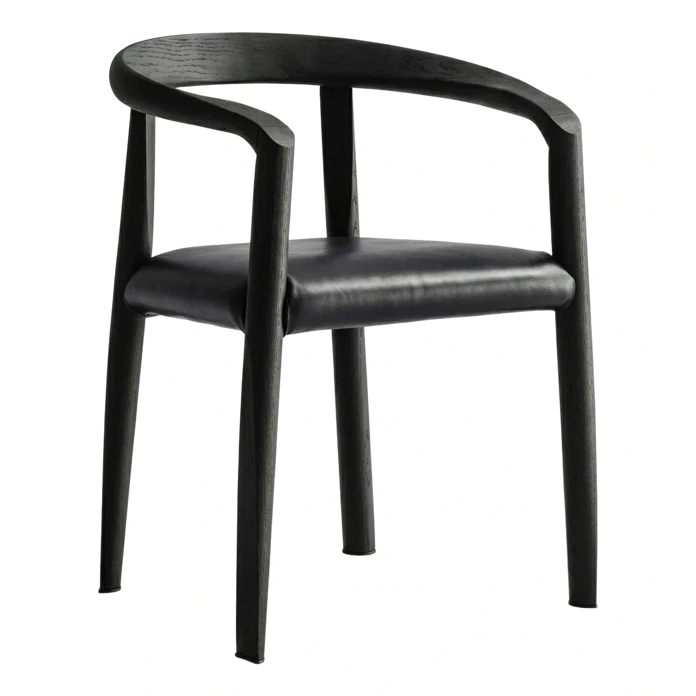 Modern Black Wood Dining Chair with Leather Seat