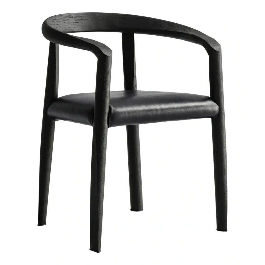 Modern Black Wood Dining Chair with Leather Seat