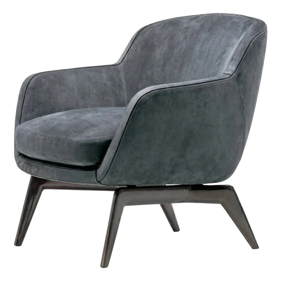Modern Grey Upholstered Lounge Chair with Wood Legs
