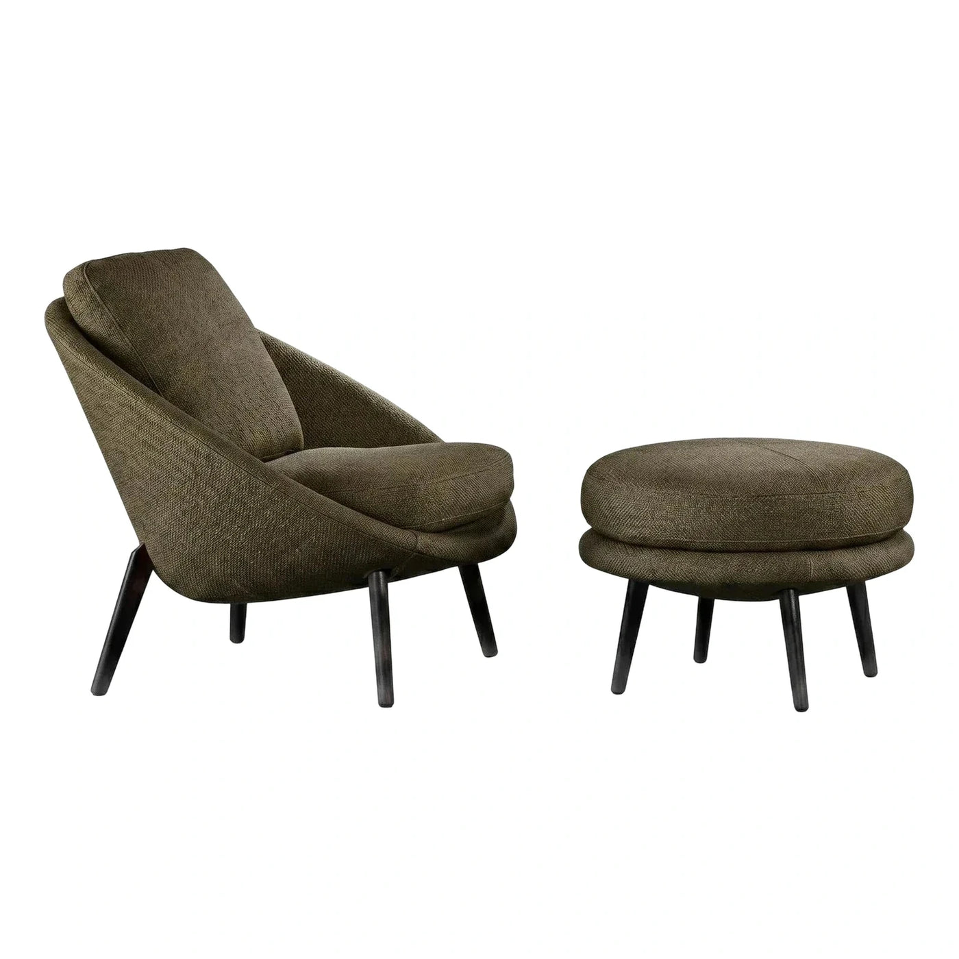 Modern Olive Green Fabric Lounge Chair and Ottoman
