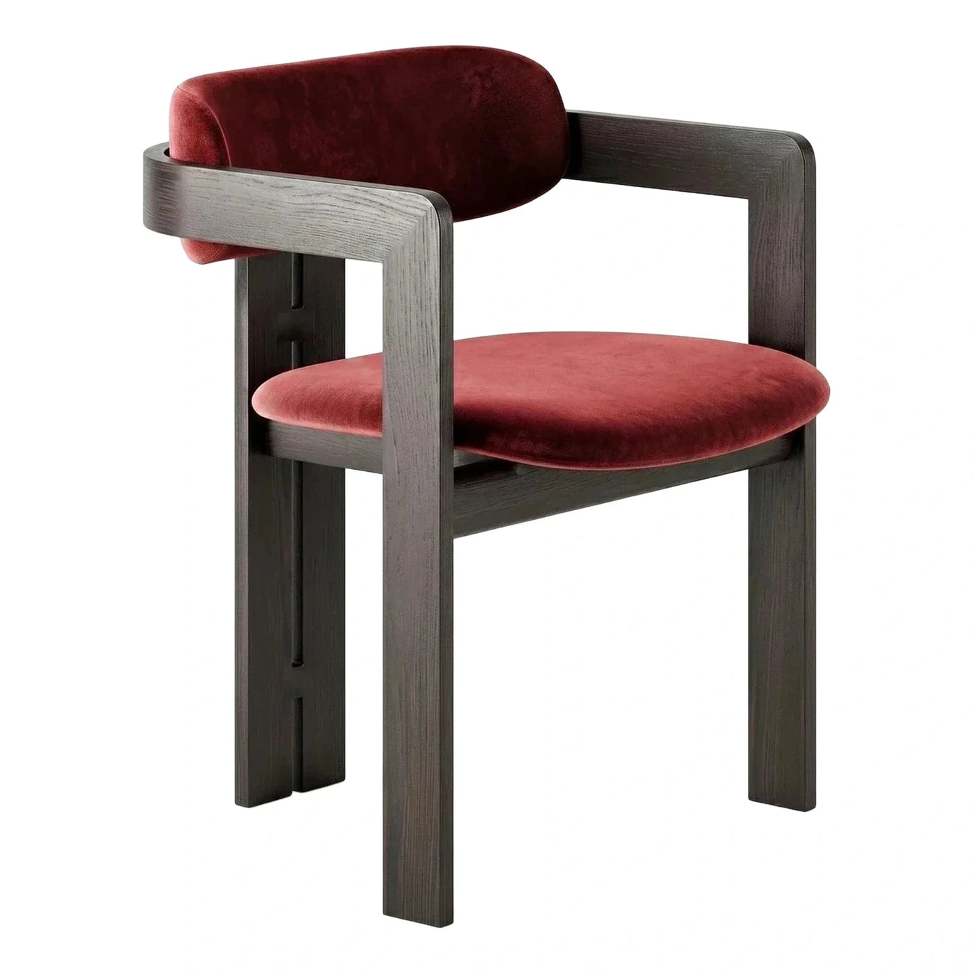 Modern Dark Wood Frame Red Velvet Armchair