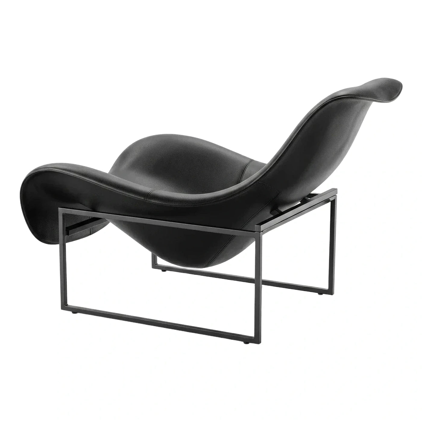 Modern Black Leather Lounge Chair with Metal Frame