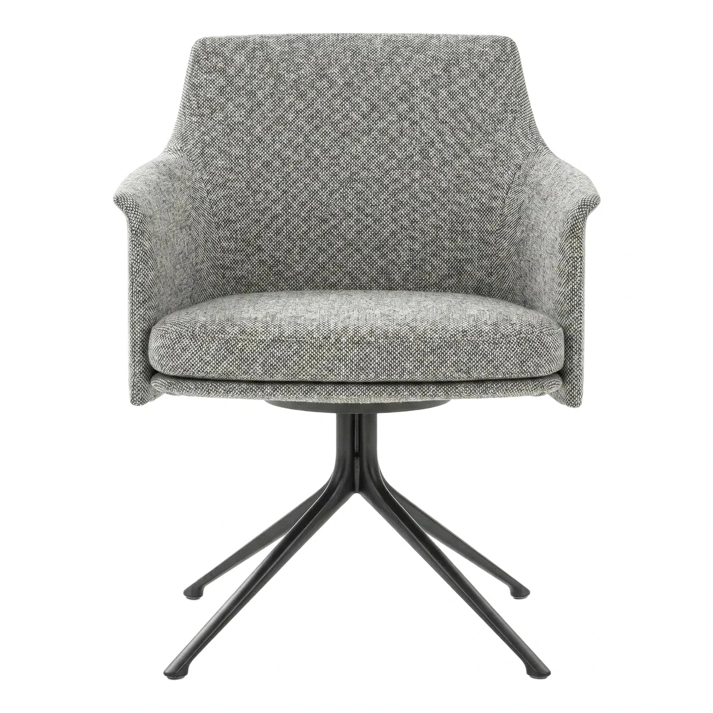 Grey Textured Swivel Armchair with Black Metal Base