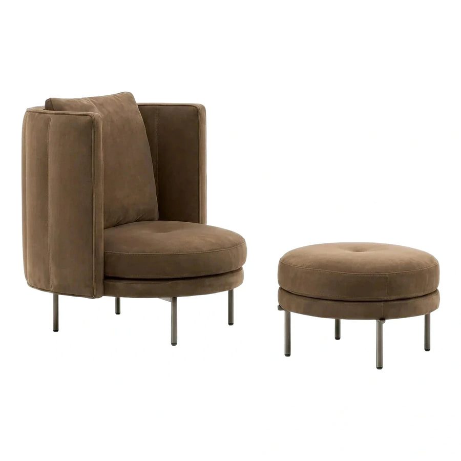 Modern Brown Fabric High-Back Lounge Chair with Ottoman