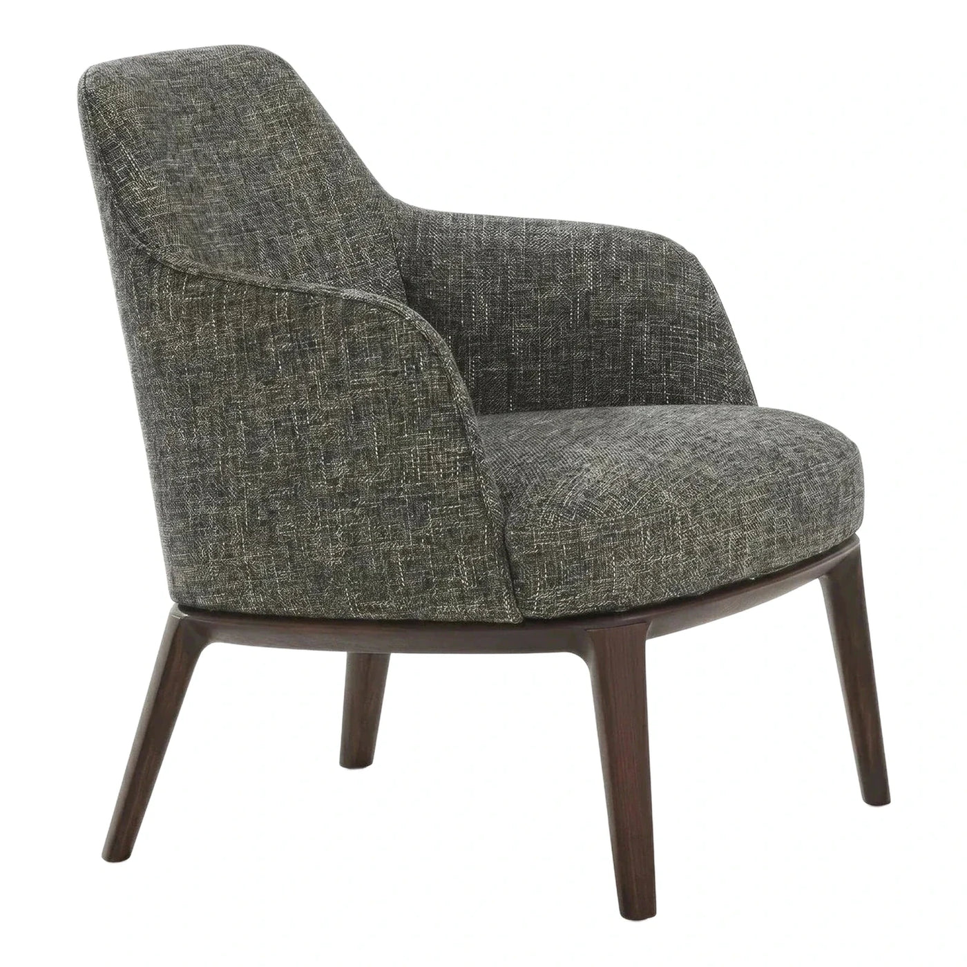 Modern Grey Fabric Armchair with Dark Wood Legs