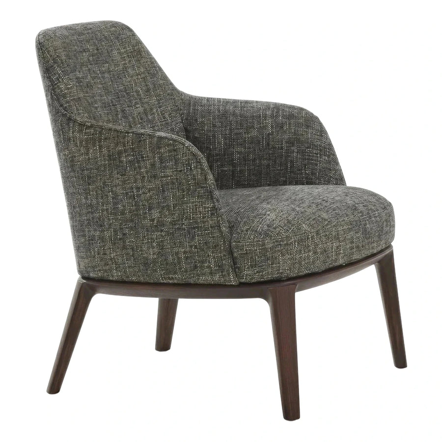Modern Grey Fabric Armchair with Dark Wood Legs