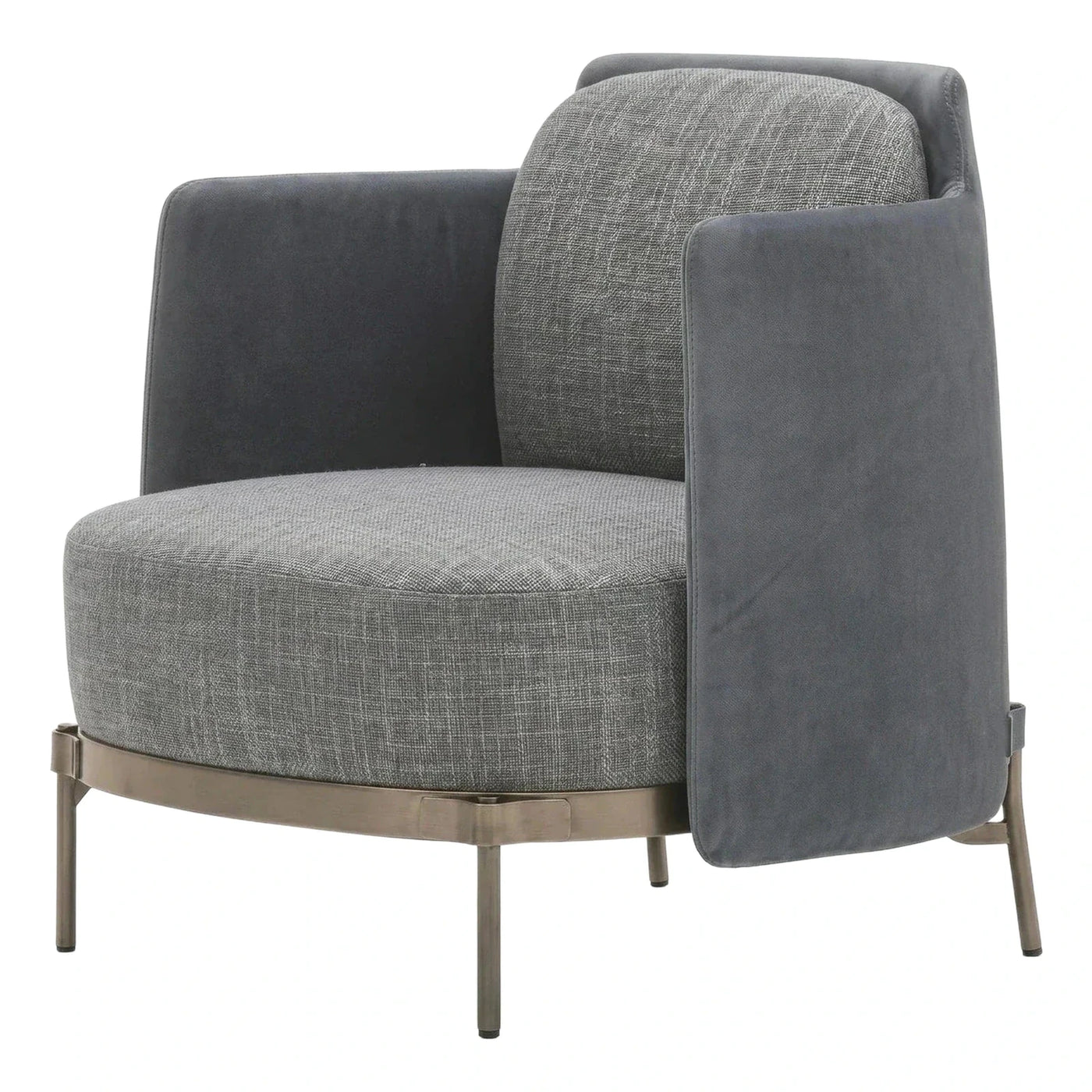 Modern Grey Fabric Armchair with Metal Base