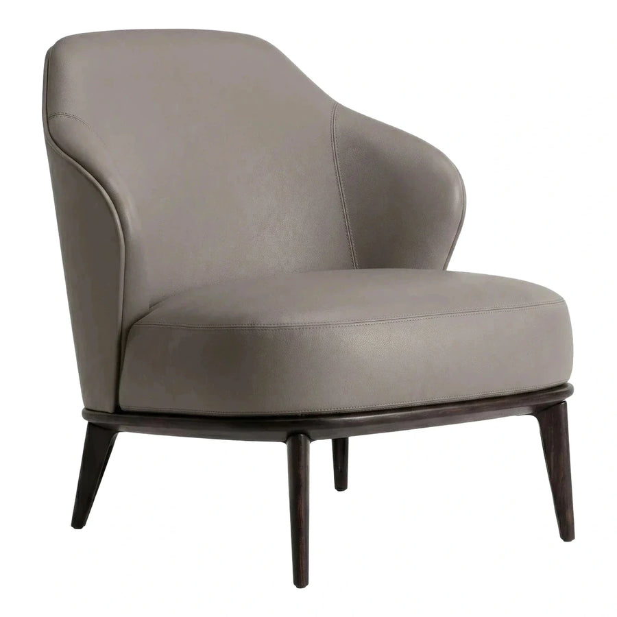 Modern Grey Leather Lounge Chair with Dark Wood Legs