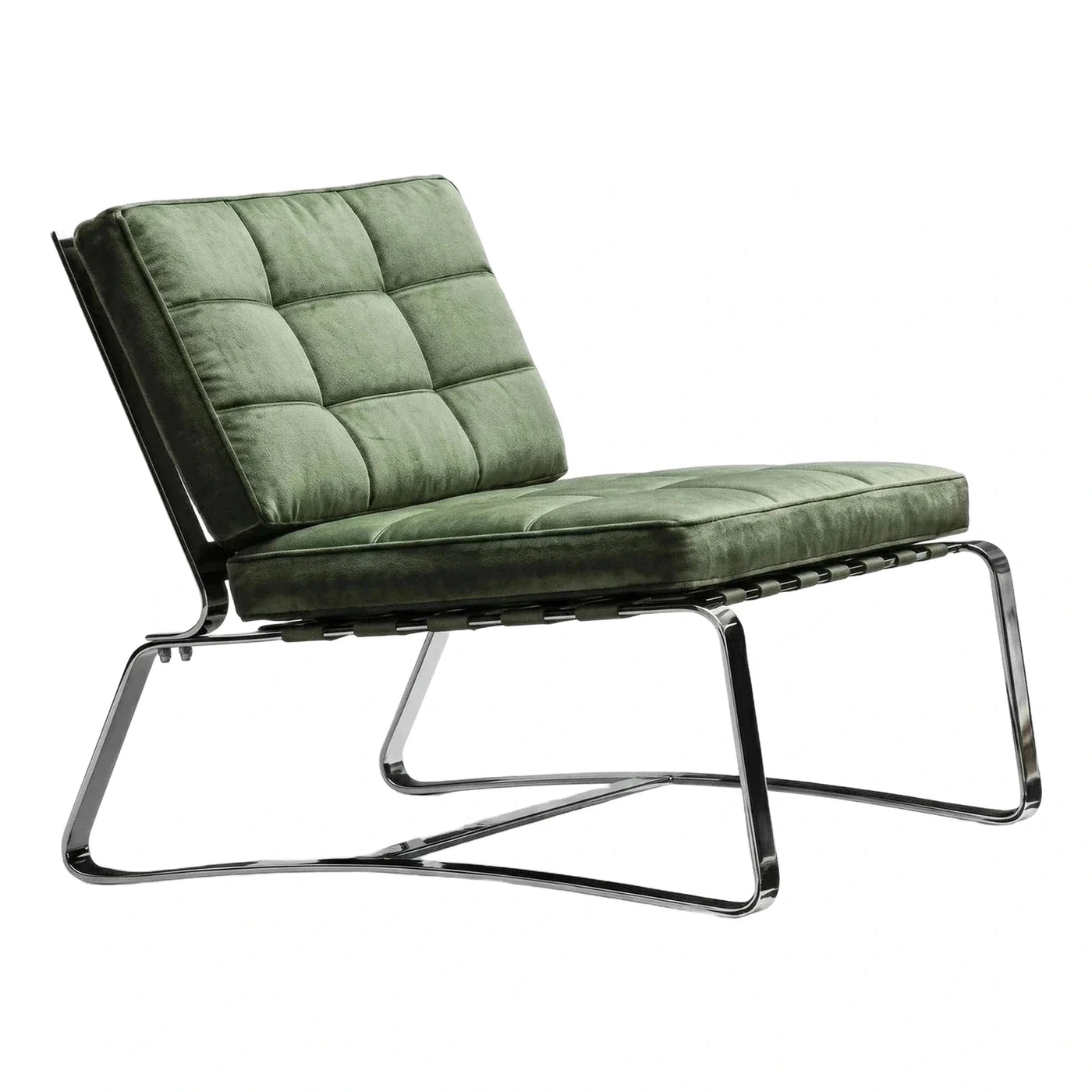 Green Velvet Tufted Cantilever Lounge Chair