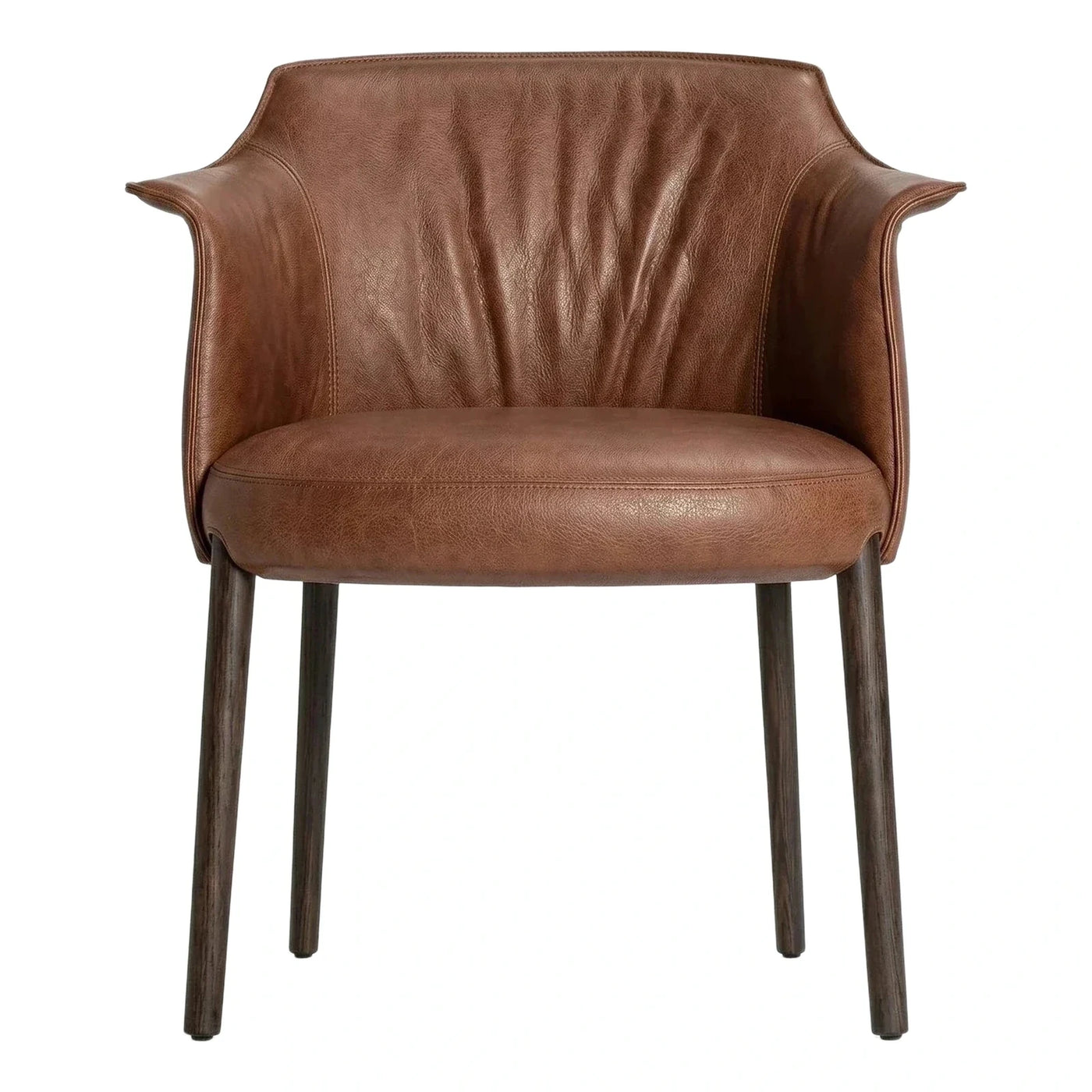 Modern Brown Leather Armchair with Tapered Wood Legs