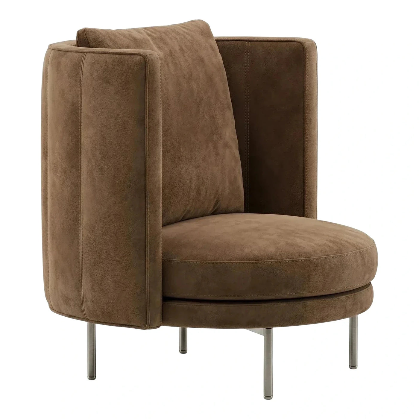 Modern Brown Fabric Tub Armchair with Metal Legs