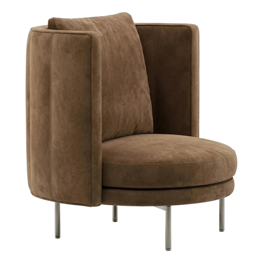 Modern Brown Fabric Tub Armchair with Metal Legs