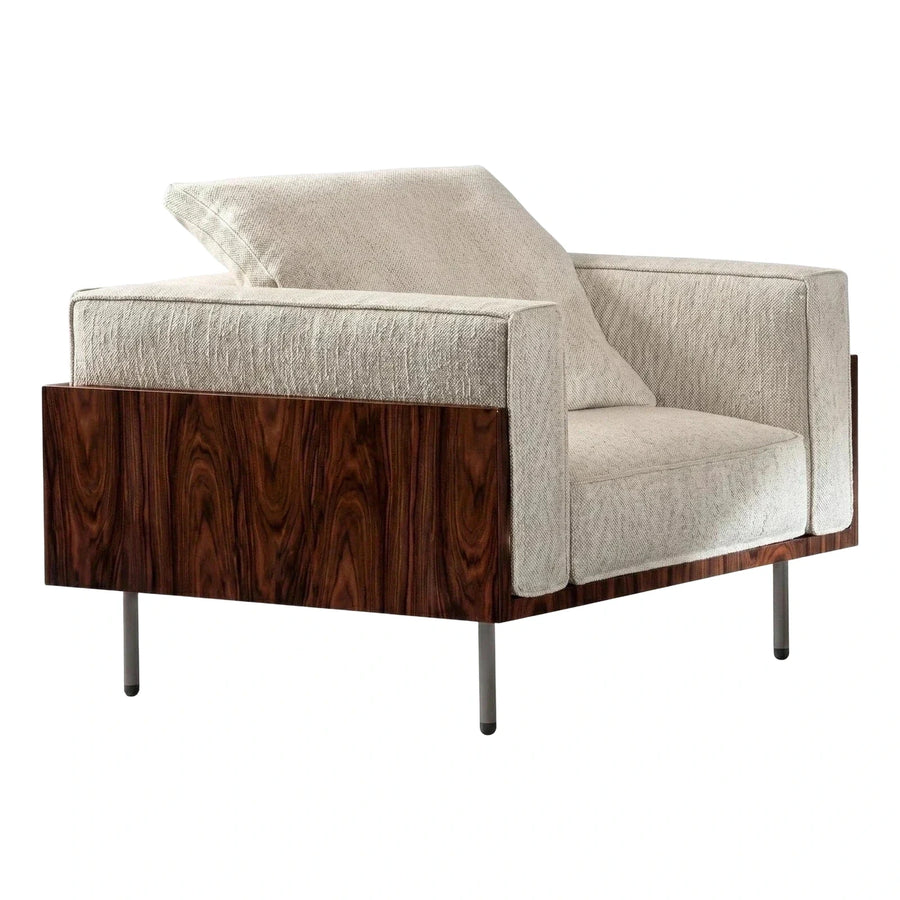 Modern Cream Fabric Armchair with Dark Wood Base