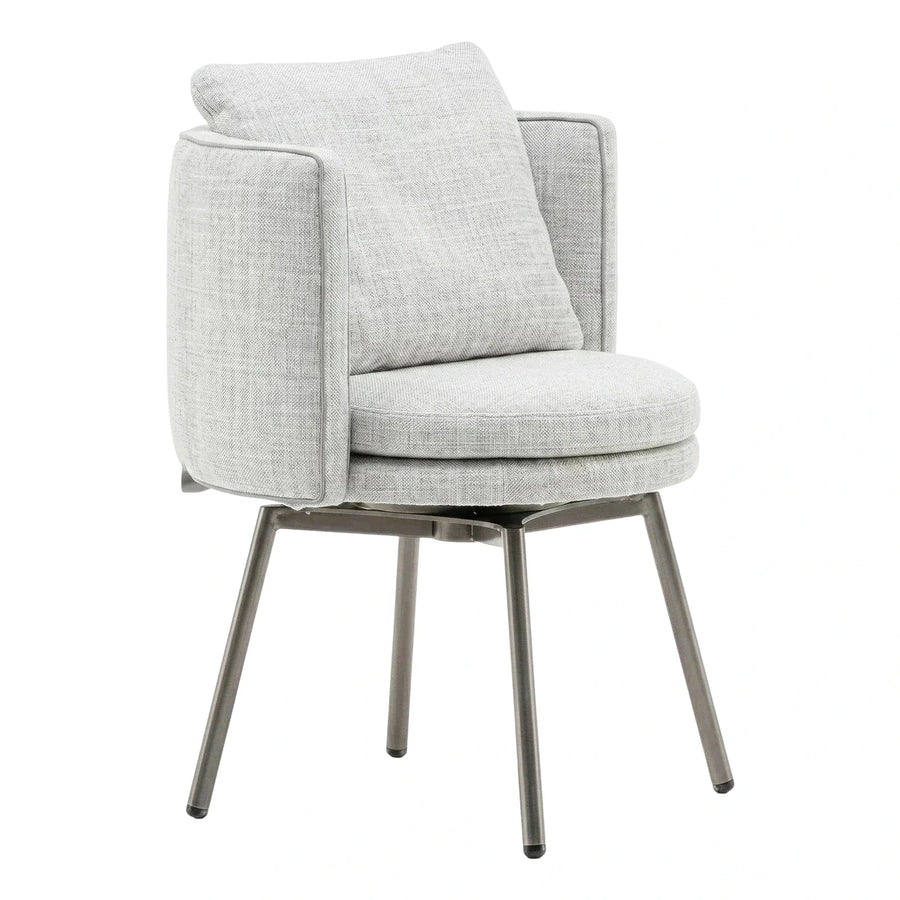 Light Grey Fabric Swivel Armchair with Metal Base