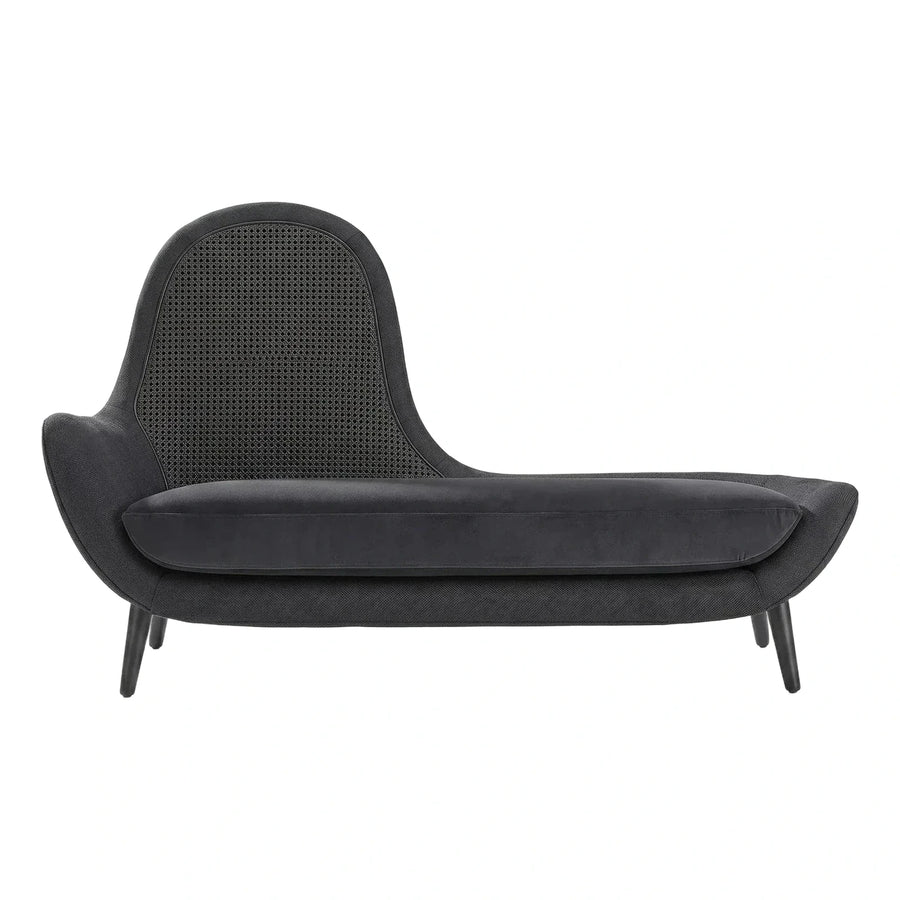 Black Textured Chaise Lounge with Cane Back