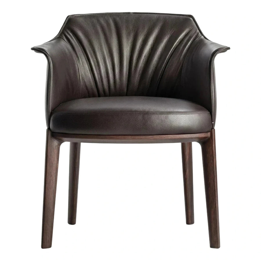 Dark Brown Leather Armchair with Pleated Back